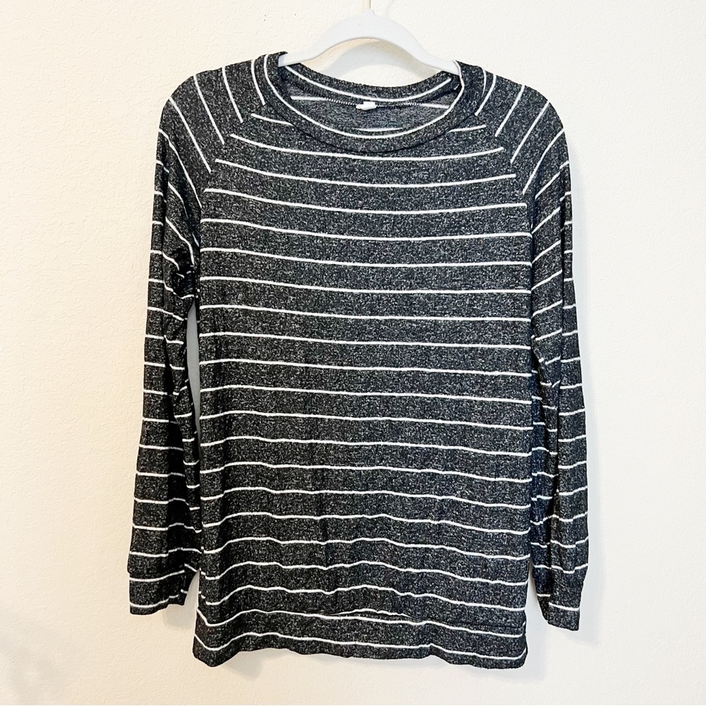 Pink Blush Grey White Striped Long Sleeve Top